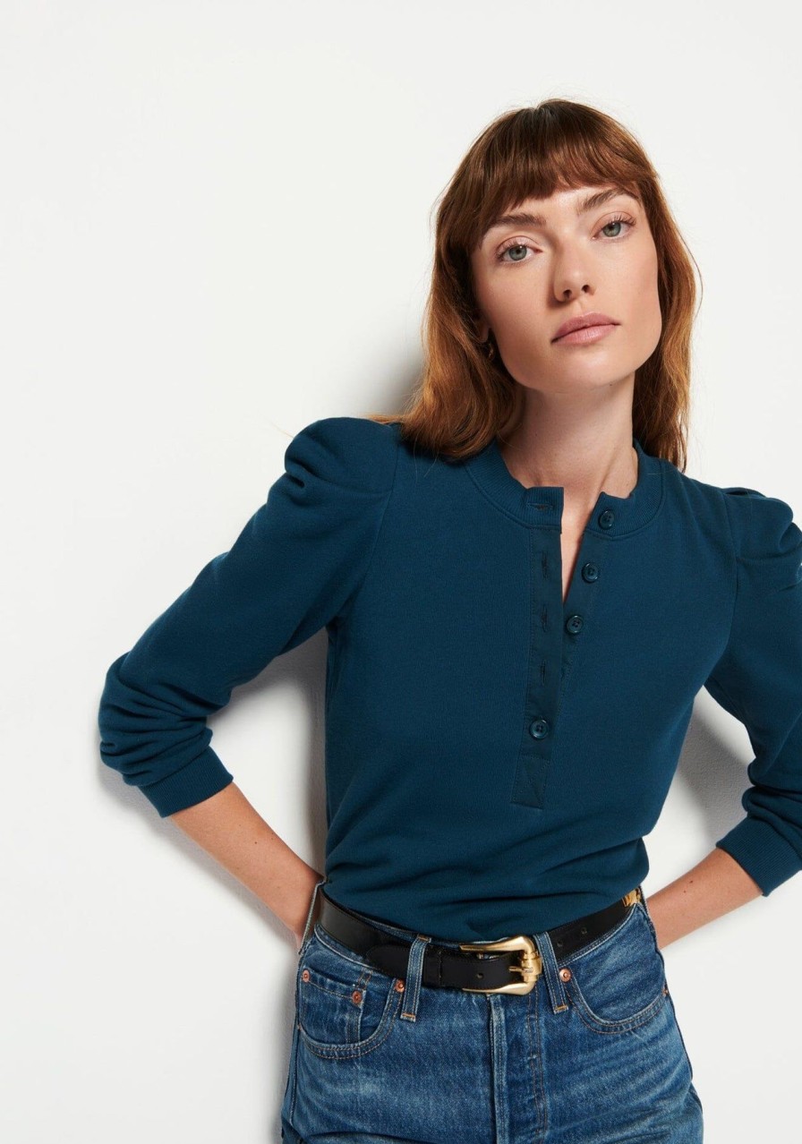 Women NATION LTD Shirts & Blouses | Shaya Femme Henley Sweatshirt Azure