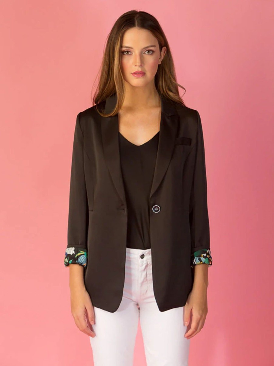 Women Jessie Liu Collection Blazers | Blazer With Animal Lining Black