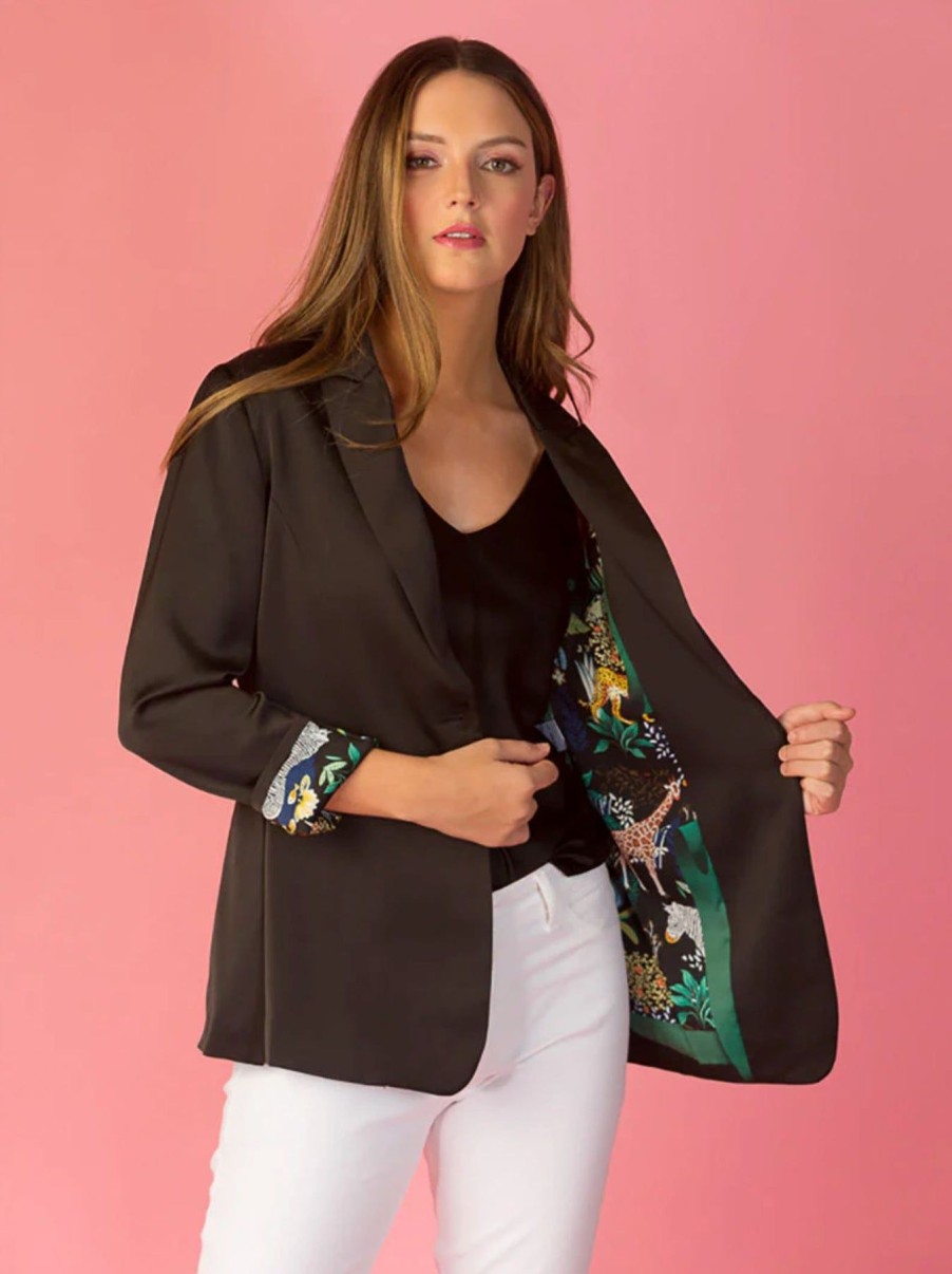 Women Jessie Liu Collection Blazers | Blazer With Animal Lining Black