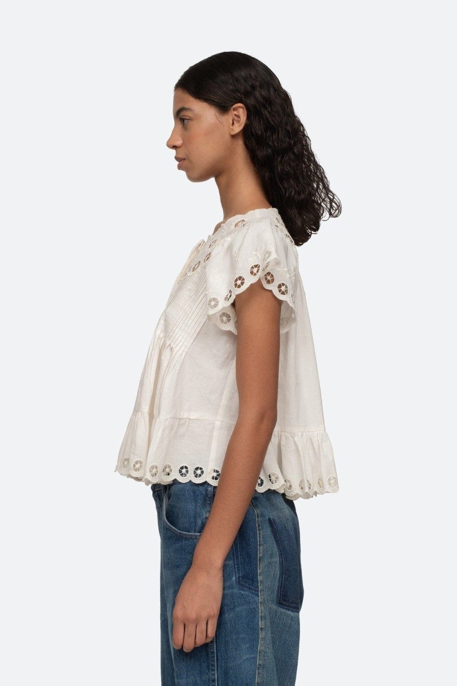 Women Sea NY Shirts & Blouses | Arabella Embroidery Flutter Sleeve Tank Top Cream