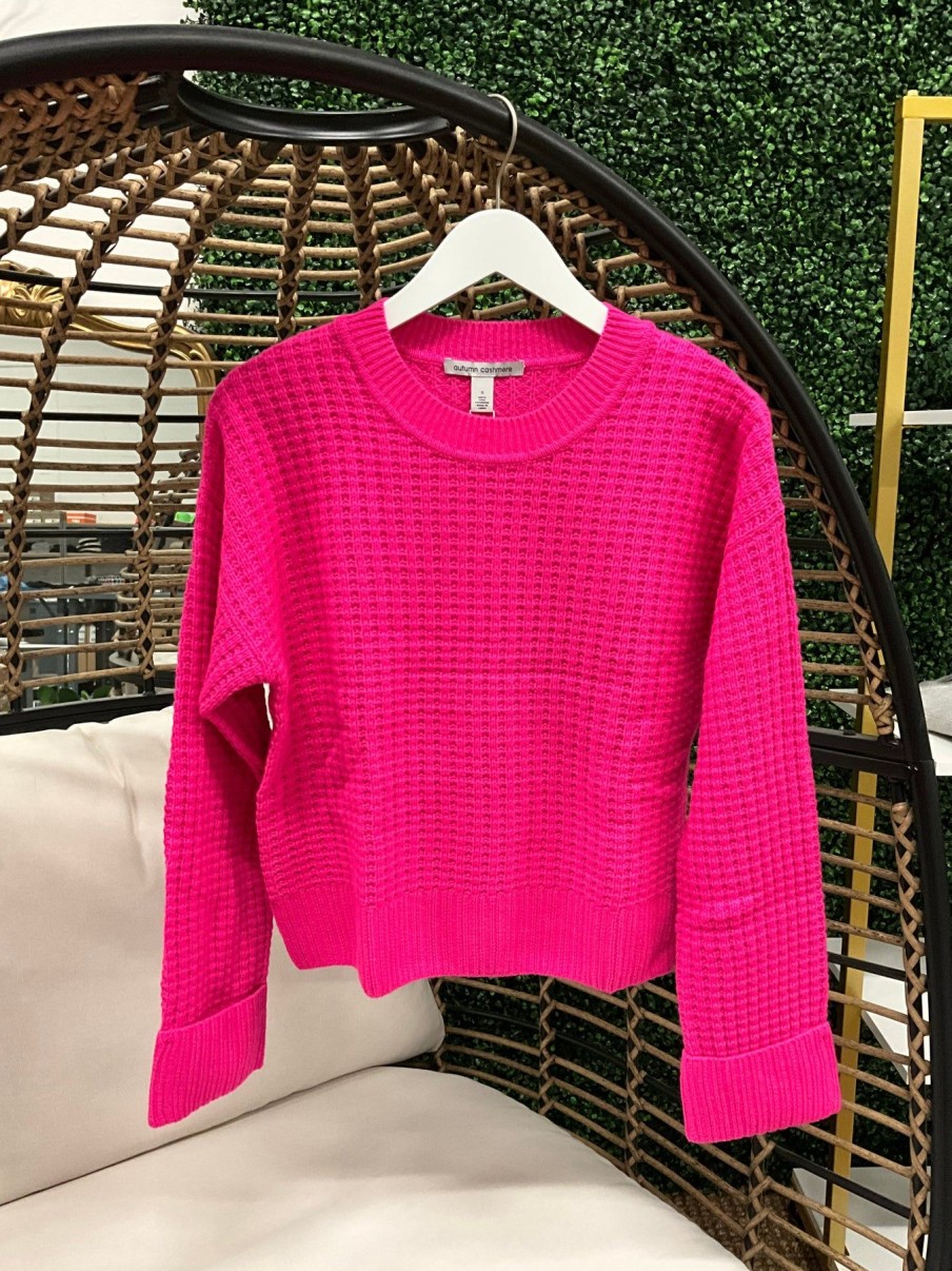 Women Autumn Cashmere Sweaters | Thermal Crew With Cuffs Atomic Pink