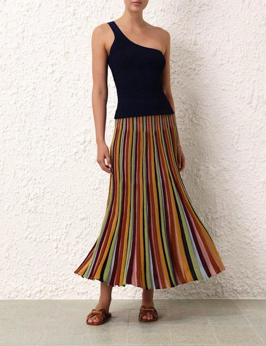 Women Zimmermann Skirts | Alight Lurex Stripe Midi Skirt Lurex Multi