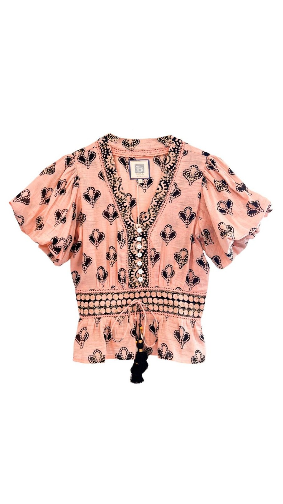 Women BELL by Alicia Bell Shirts & Blouses | Annalise Top Peach Black Print