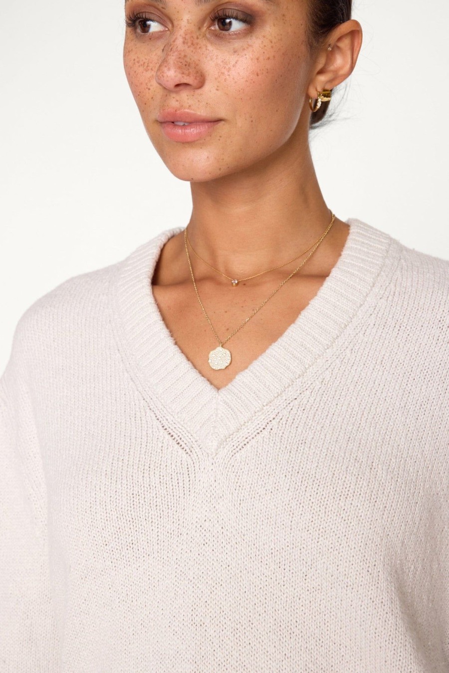 Women Brochu Walker Sweaters | Emery Knit Vee Sweatshirt Dove Grey