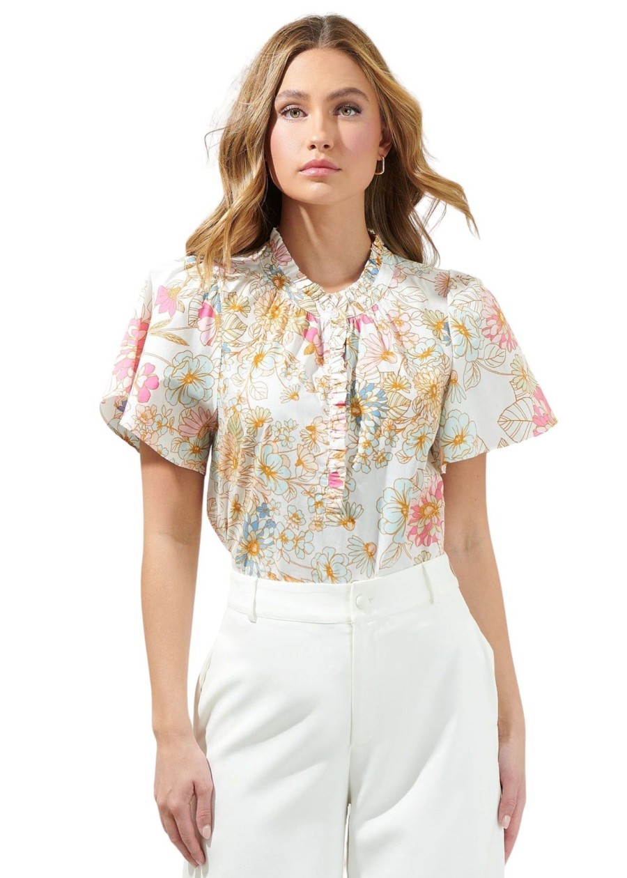 Women Anna Rae Shirts & Blouses | Calla Blouse Off White Multi