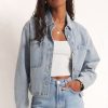 Women Z Supply Denim Jackets | Cropped Denim Jacket Sun Bleached Indigo