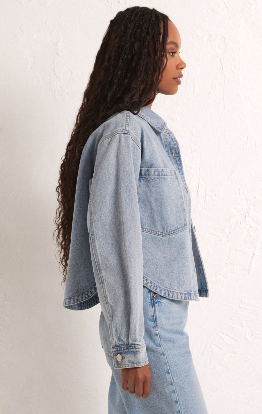 Women Z Supply Denim Jackets | Cropped Denim Jacket Sun Bleached Indigo