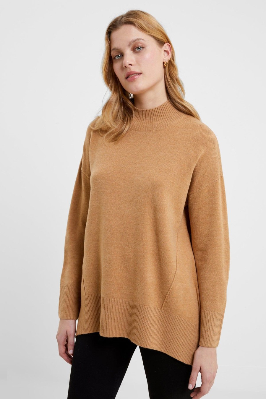 Women French Connection Sweaters | Babysoft Mock Neck Jumper Camel Melange