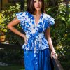 Women Uniquities Shirts & Blouses | Smock Waist Ruffle Top Violet Monet