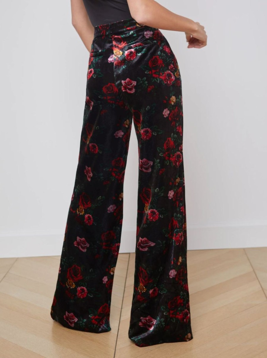 Women L'AGENCE Pants | Pilar Wide Leg Pant Black/Vintage Rose